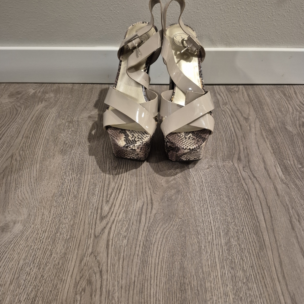 Jessica Simpson Beige and Snake Print Platform Heels